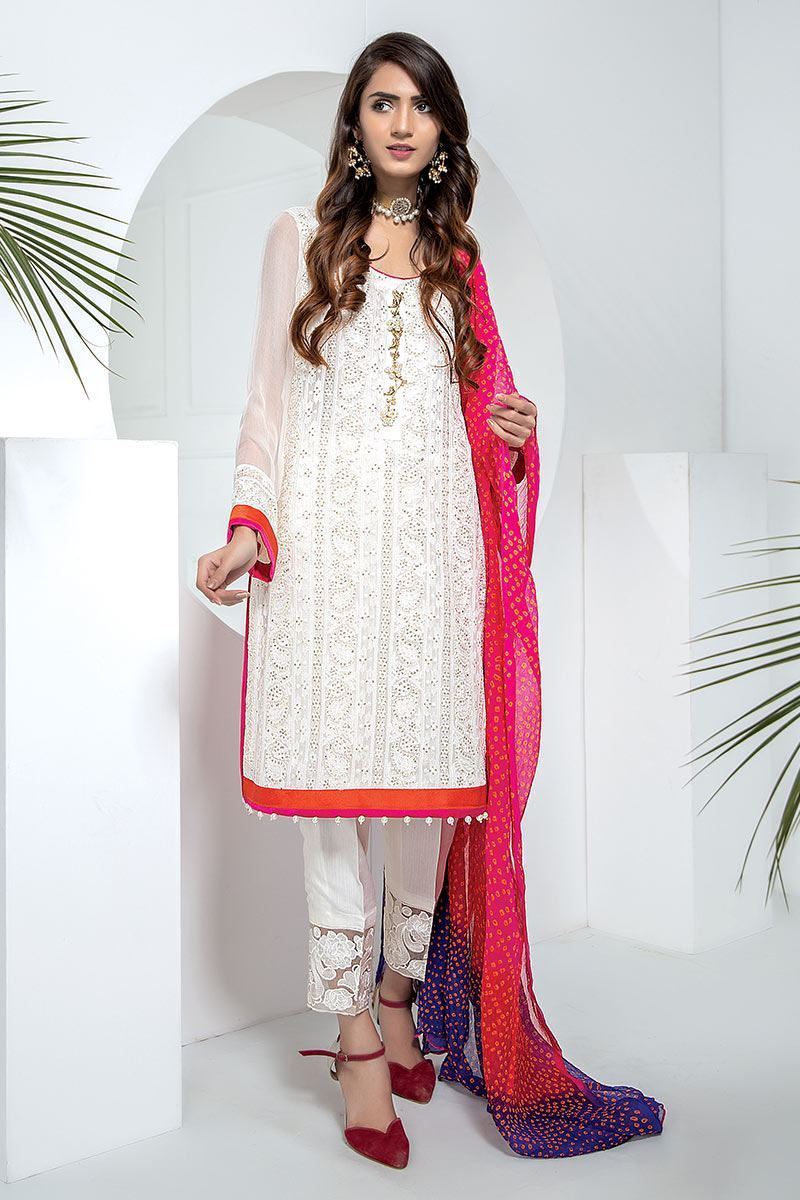 white dress with red chunri dupatta